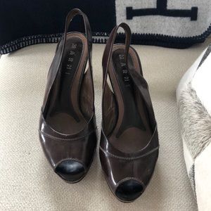 Marni brown sling back heels with an open toe